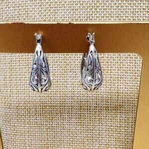 925 Sterling Silver Filigree Hoop Dangle Earrings Jewelry 3.4g